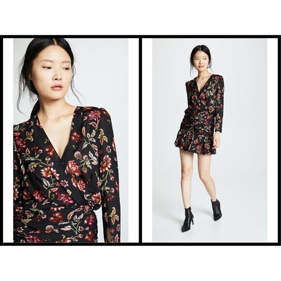 💕ALC💕 Haven Dress Ruched Floral Silk Mini Dress ~ Floral Print 0 NWT - Picture 4 of 16